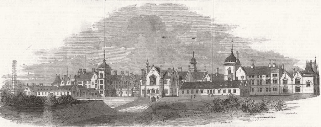 BEDFORDSHIRE. Insane poor Asylum at Arlsey 1860 old antique print picture